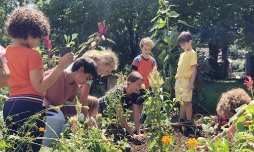students gardening